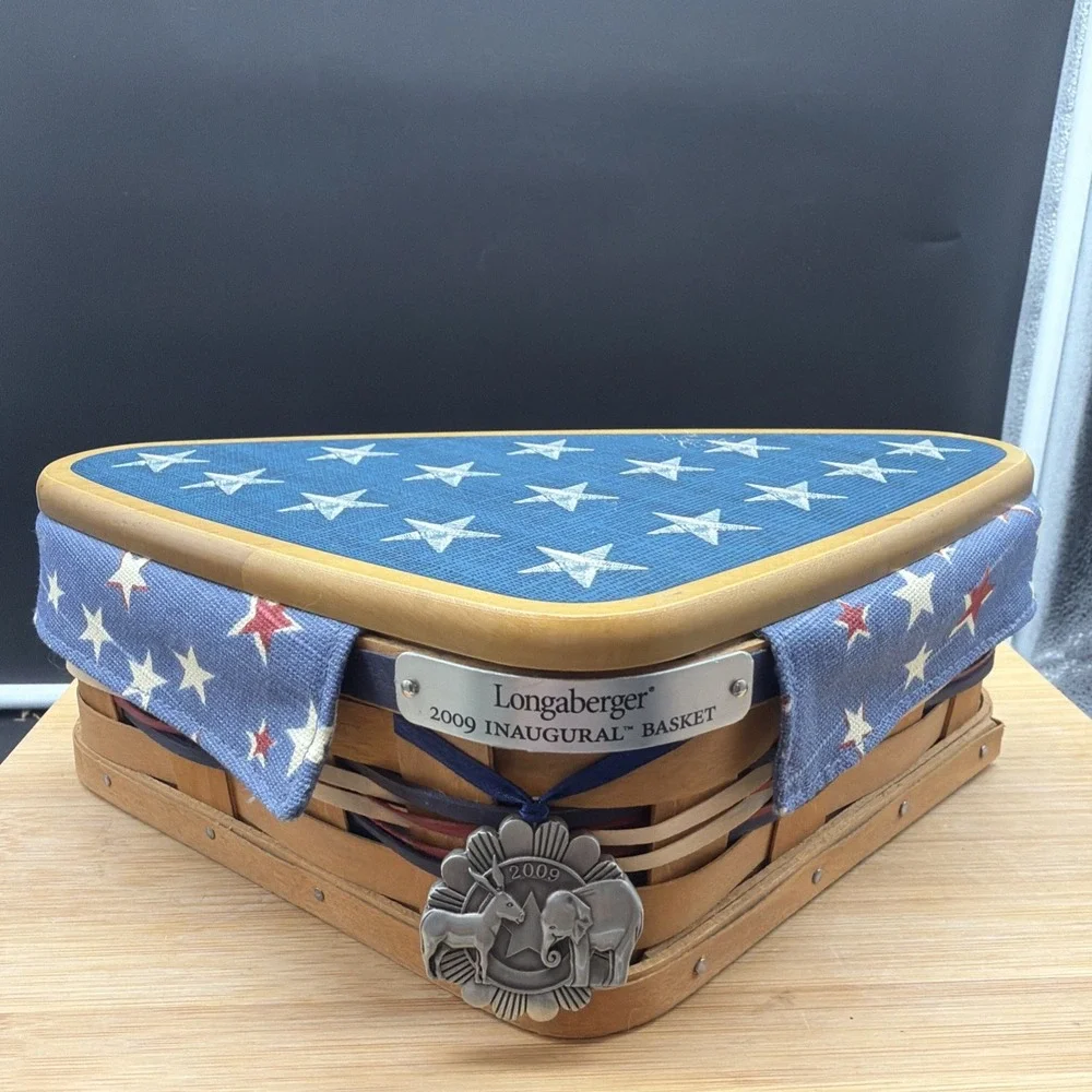 Longaberger 2009 Presidential Inaugural Basket WoodCrafts Lid Pewter Tie On